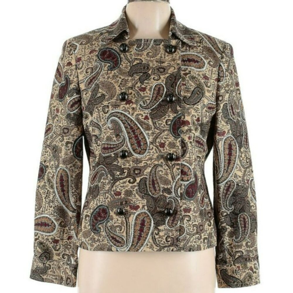 Doncaster Collection Silk Paisley Blazer S/M | 100% Silk | Beige Multi